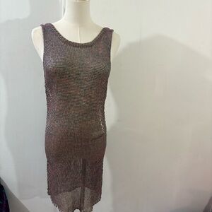 Sabora Y2K Metallic Pink Gold Mesh Net Dress Swim Coverup Sz S Shimmer